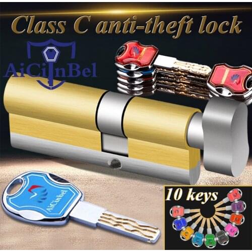 Door cylinder 60 65 70 75 80 85 90mm Security Copper Lock Cylinder Interior Bedroom Living Handle Brass Locking Security door