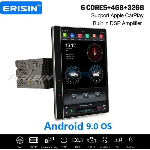 Erisin 8722 12.2" 6-Core Android 9.0 Universal Car Stereo IPS PX6 DAB+ Sat Nav DSP Carplaly OBD2 Navi PIP 2-UI Tesla Style 2Din