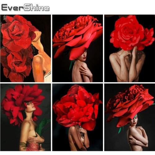 Evershine 5D DIY Diamond Painting Girl Handmade Gift Diamond Embroidery Rose Portrait Diamond Mosaic Flower Home Decorations