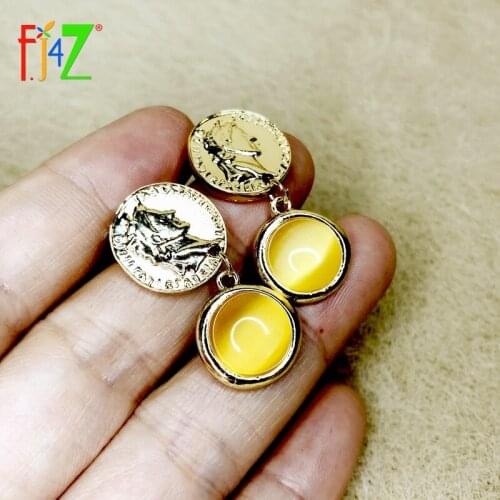 F.J4Z 2021 Trendy Earrings for Women Classic Vintage Coin Cat Eye Stone Statement Earring Fashion Lady Gifts Jewelry