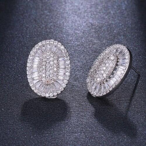 Funmode Shiny Austria Oval Shape Cubic Zirconia Earring Wedding Engagement Party Dress up Stud Earring Jewelry Wholesale FE294