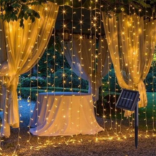 Solar Window Curtain String Light 200/300 Leds Outdoor Garden Curtain Light Lamp Christmas Wedding Holidays Party String Lights
