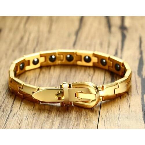 GNAYY Jewelry Golf hologram Bracelet Stainless Steel Magnetic Therapy Color Gold Adjustable belt design bracelet Women men 8mm