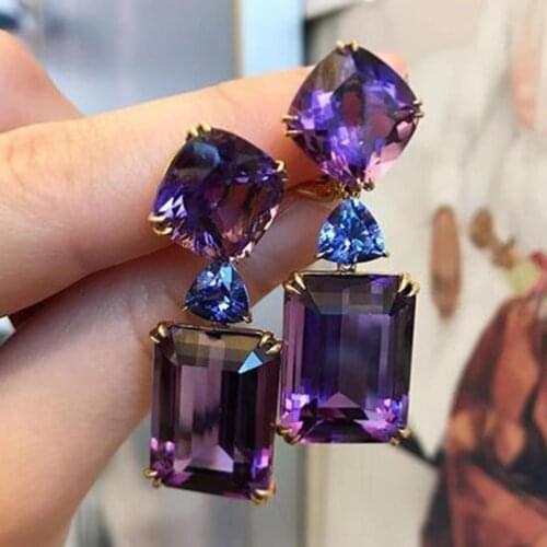 Exquisite fashion ladies Earrings gold natural gem Amethyst Earrings Wedding Engagement Bridal boutique jewelry