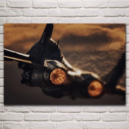 Cool coloring Mig 29 back view fulcrum jet fighter engine fire living room home wall art decor wood frame fabric poster KN885