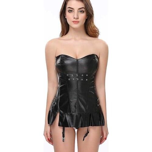 Summer Ladies Corset High Quality Corset Side Zipper Sexy Dress Costume Synthetic Leather Dress