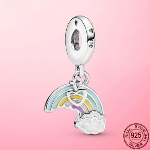 Hot selling 925 sterling silver pendant rainbow charms fit original Europe bracelet beads for women jewelry making gift