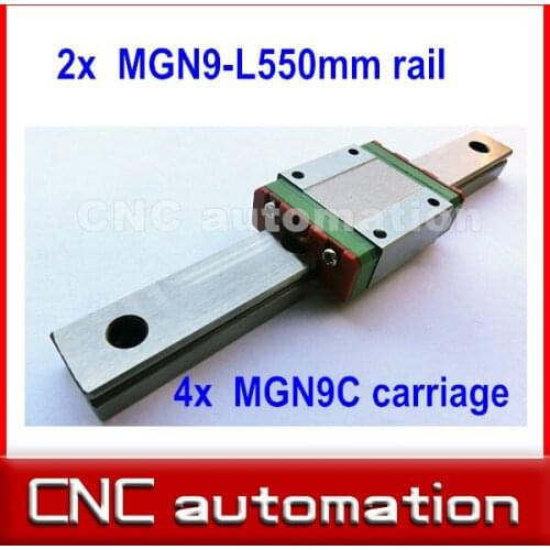 2pc 9mm width linear guide rail 550mm MGN9 + 4pc MGN MGN9C Blocks carriage for CNC