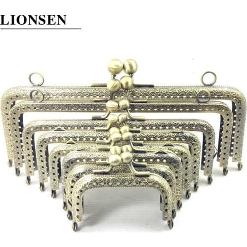 LIONSEN 6.5/7.5/8.5/10.5/12.5/15/18/20cm DIY Metal square Frame Purse Handle Coin Bags Metal Kiss Clasp Lock Frame Accessories