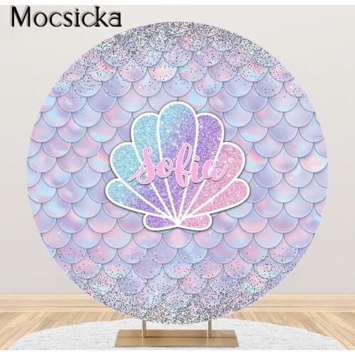 Mocsicka Mermaid Party Decoration Backdrop Mermaid Scales Glare Birthday Custom Round Circle Cover Photoshoot Background