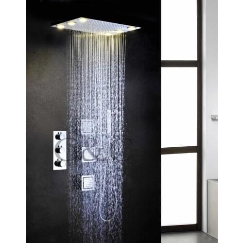 50X36 CM LED Yellow Big Lamps Shower Head 4 Inch Body Sprayer Jets Rainfall Bathroom Shower Faucet Set