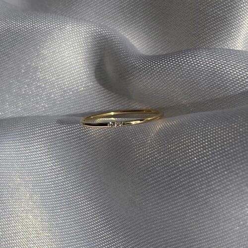 DOMINO HANDMADE Delicate Minimalist Gold 3CZ Ring Stackable Simple Rings Wedding Bands