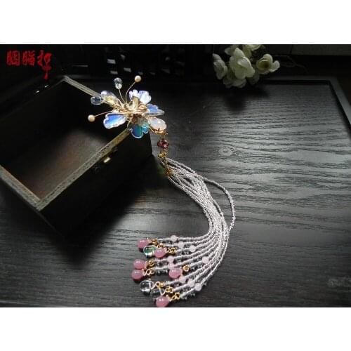 Bian Qian Fairy Long Tassel Butterfly Vintage Original Handmade Hair Stick Cos Hanfu Hair Accessory