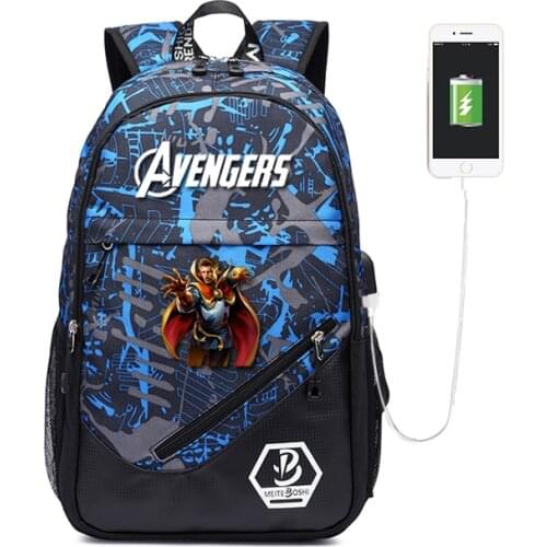 MARVEL teenager USB Charging book bag fashion Outdoor travel printing school bag mochila Luminous travel backpack