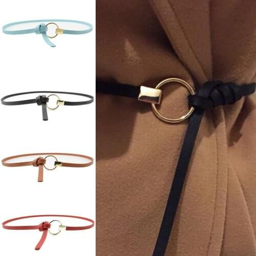 Fashion Women Belts Strap Thin Skinny Dress Waist Belt Ladies Metal Round Ring Faux Leather Slim Waist Belt Strap Waistband
