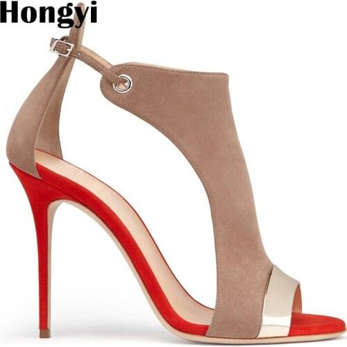 Hongyi Retro Lady Jeans Patchwork Thin Heeled High Heels Sandals Open Toe Ankle Wrap Tie Up Woman Heeled Sandals Pumps Shoes