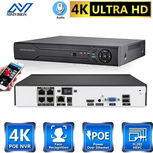 NINIVISION H.265 4K POE NVR Security IP Camera video Surveillance CCTV System ONVIF 4MP 5MP 8MP Network Video Recorder 4CH