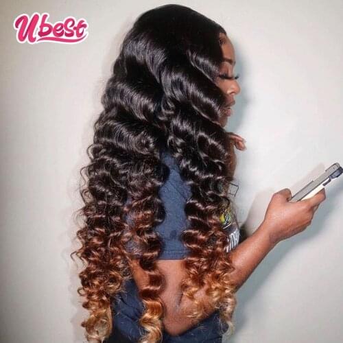 Ubest 1B 4 30 Loose Deep Wave Lace Front Human Hair Wigs Malaysian Virgin Curly Transparent Lace Wigs for Women Pre Plucked