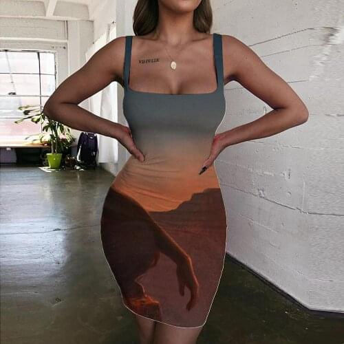Giyu Brand Indios Dresses Women Sunset Sundress Landscape 3d Print Mountain Vestido Sexy Womens Clothing Summer New Korean Style