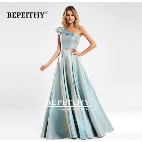 BEPEITHY One Shoulder Long Evening Dress Part For Women Elegant New 2020 Glitter A-Line Custom Made Plus Size Prom Gown