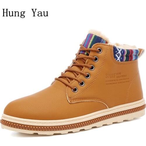 Winter Snow Boots Ankle Martin Warm Man Outdoor Shoes Waterproof Non-slip Sneakers Male Casual Flats Fashion Short Plush Lace Up