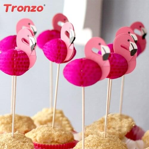 Tronzo 10PCS Pink Flamingo Cupcake Toppers For Wedding Decoration Flamingo Tropical Party Supplies Baby Shower Cake Topper
