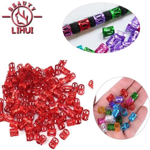 100pcs/lot Mixed Color Dreadlock Beads Red Gold Silver Mixed Color Hair Bead for Dreadlocks Hair Rings Braiding Hole Micro Ring