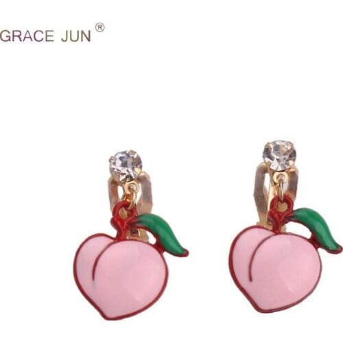 2018 New Fashion Rhinestone Enamel Small Peach Shape Clip on Earrings No Pierced for Girls Kid Lovely Needn't Ear Hole Earrings