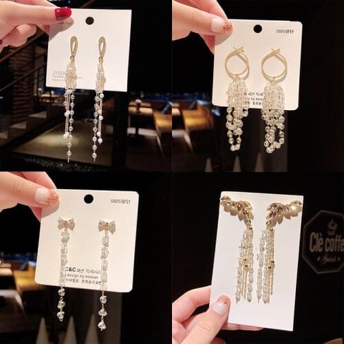 2021 Trend Long Tassel Crystal Dangle Earrings Women Fashion Hyperbole Gold Big Drop Earrings For Female Banquet Party Jewelry