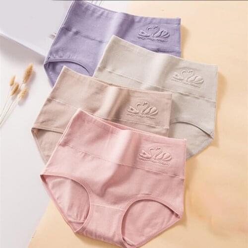 4Pcs/lot High Waist Panties Women Breathable Cotton Underwear Cute Print Seamless Briefs Sexy Girls Slimming Underpants