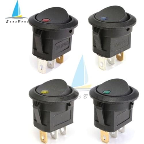 5Pcs/lot 12V 250V Round Rocker Switch Toggle ON-OFF 2 Position 3 Pins Push Button Switches Electrical Equipment With Light