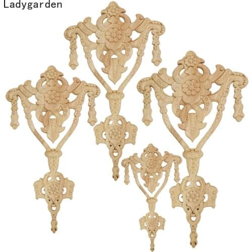 2PCS Solid Wood Door Applique Decorative Flat Floor Wooden Statues Flower Home Decoration Accessories Miniaturas Sculptures