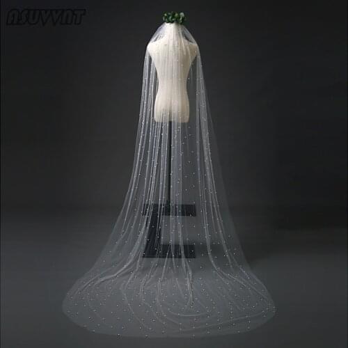 Fashion Bride Wedding Veil Pearl Gauze Veil With Comb Wedding Veil Beaded Mesh Veil Accessories For Women Party Dress Up