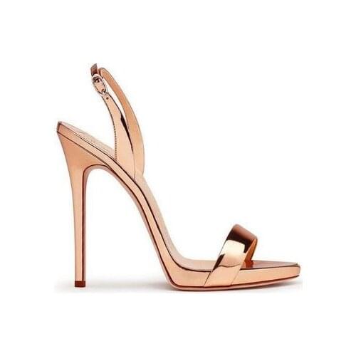 Gold Metallic Curved Leather Block Heel Embellished Luxury High Heels Sandals Summer Designer Shoes Women Banquet