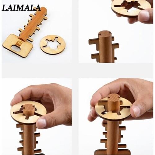 Wooden Toy Unlock Puzzle Key Classical Funny Kong Ming Lock Toys Intellectual Educational For Children Adult