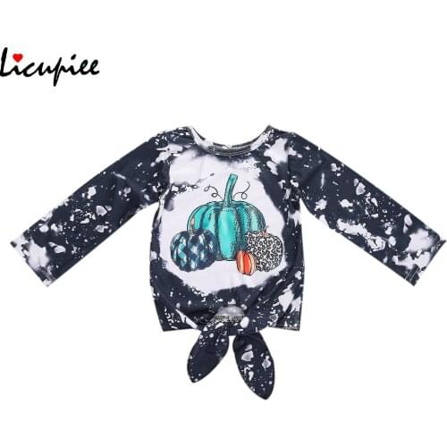 Halloween Baby Boy Kids T-shirt, Pumpkin Print Round Neck Long Sleeve T-shirt Blouse Tops for Girls Boys, Black 1-5 Years