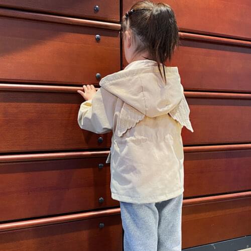 Kid Girls Pink Cotton Windbreaker Jacket Spring Autumn Wing Hooded Outerwear Baby Girl Clothes Childrens Trench Coat Clothing