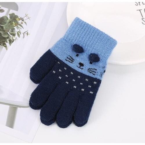 Children Kids Winter Warm Thicken Gloves Girls Boys Toddler Cute Cat Mittens Imitation Cashmere Finger Gloves