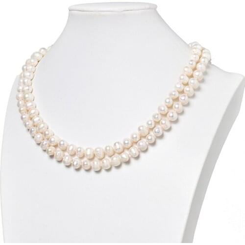 Two Rows Freshwater Natural Pearls 8-9mm Size For Diy Natural White Pearls Necklace 18inch For Ladies Birthday H464