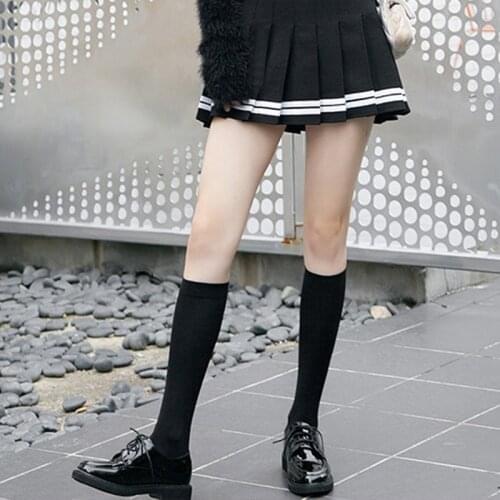 New Good Quality Women Lower Knee Socks Thigh High Stockings Warm Japanese School Student Girls Black White Long Socks Hot Sale