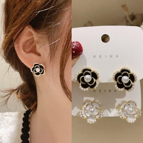 GorGor Clip Earrings Women Fashion Statement Pattern Camellia with Pearl Minimalist Exquisite Valentines Day Jewelry A154