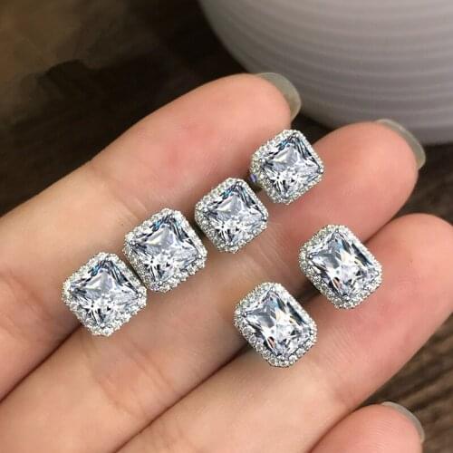 Classic Square Piercing Stud Earring Zircon Stone Luxury Female Wedding Party Earring Jewelry eh598