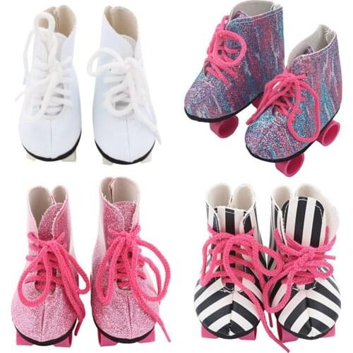 18 Inch Doll Shoes Handmade 8 cm Doll Roller Skate Sequin Shoes Doll Ice Skates Fit 43 cm American Dolls Children Birthday Gift