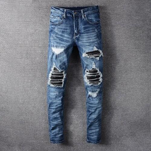 Fashion Streetwear Men Jeans Top Quality Brand Designer Destroyed Ripped Jeans Men Denim Punk Pants Elastic Hip Hop Skinny Jeans