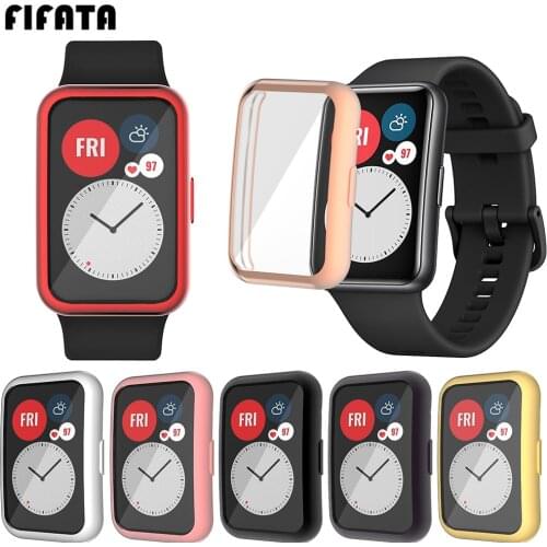 FIFATA TPU Plating Soft Silicone Watch Screen Protector Shell For Huawei Watch Fit Smart Band Bumper Case Cover Accessories