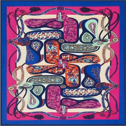 100%Silk Square Scarves Spain Chain Pattern Smooth Print High Quality Foulard Shawls Scarf Women Hijab Large Neckerchief