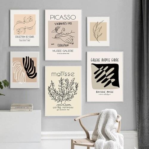 Retro Painting Matisse Picasso Exhibition Canvas Poster Wall Art Abstract Plant Pictures Home Decor Neutral Unique Living Room