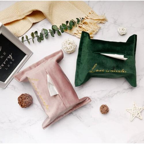 Simple Desktop Napkin Pumping Paper Holder Storage Container Durable Multi-functional Velvet Embroidery Tissue Box