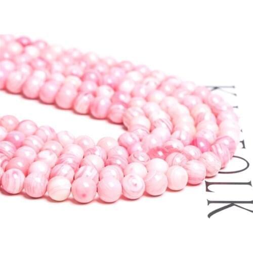 Fashion Gemstone Shellfish Pink Queen Conch Shell Round Beads Stretch Bracelets