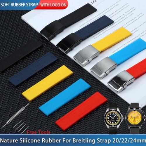 Nature Silicone Rubber soft Watch band 20mm 22mm 24mm Watchband Bracelet For navitimer/avenger/Breitling strap folding buckle